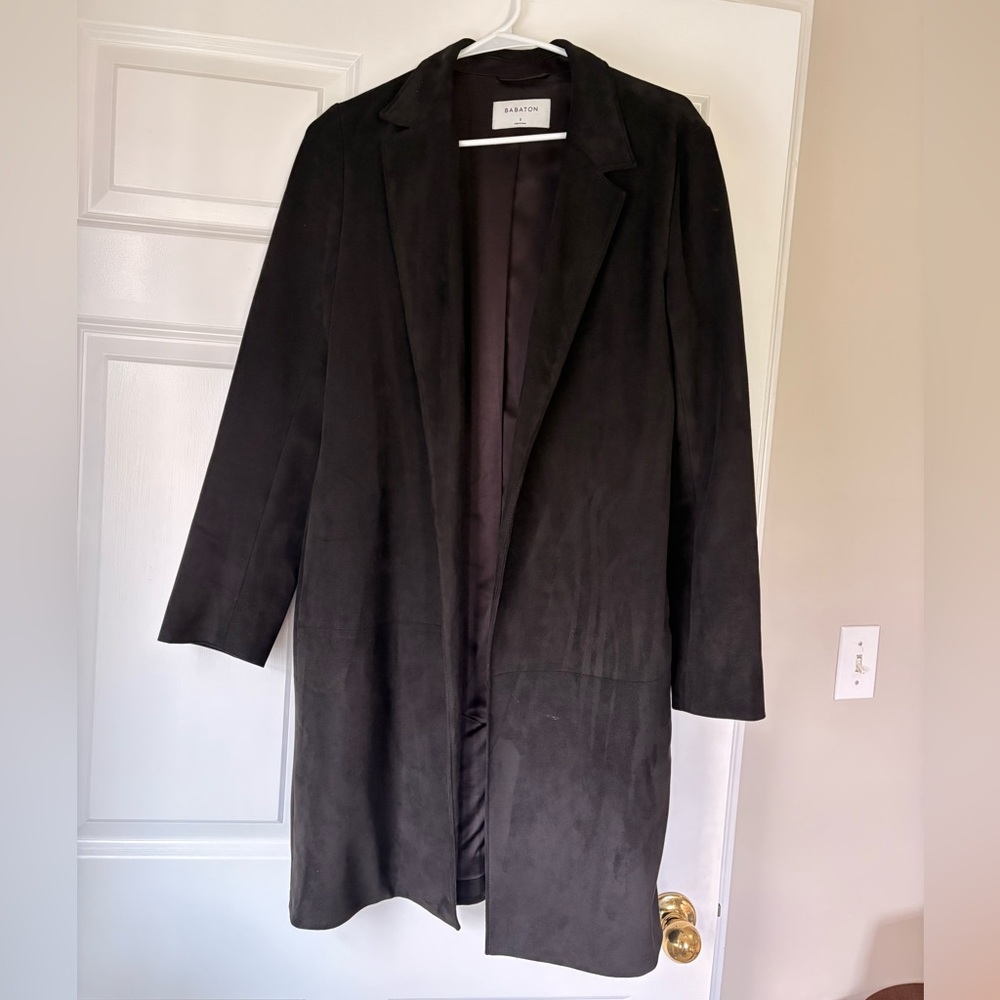 Aritzia Babaton Black (Faux) Suede Trench Coat